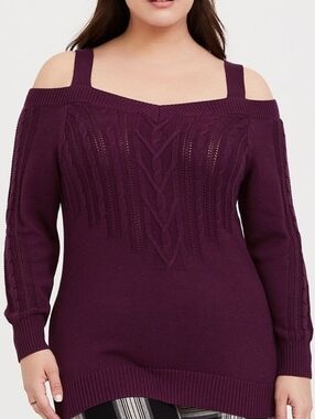 Torrid Burgundy Cold-Shoulder Cable Knit Sweater